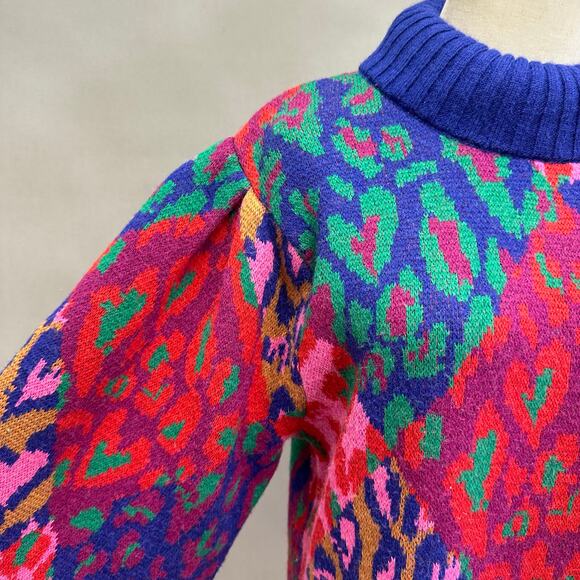 Farm Rio Mixed Leopard Pop Sweater Dress Size Medium - Picture 7 of 16